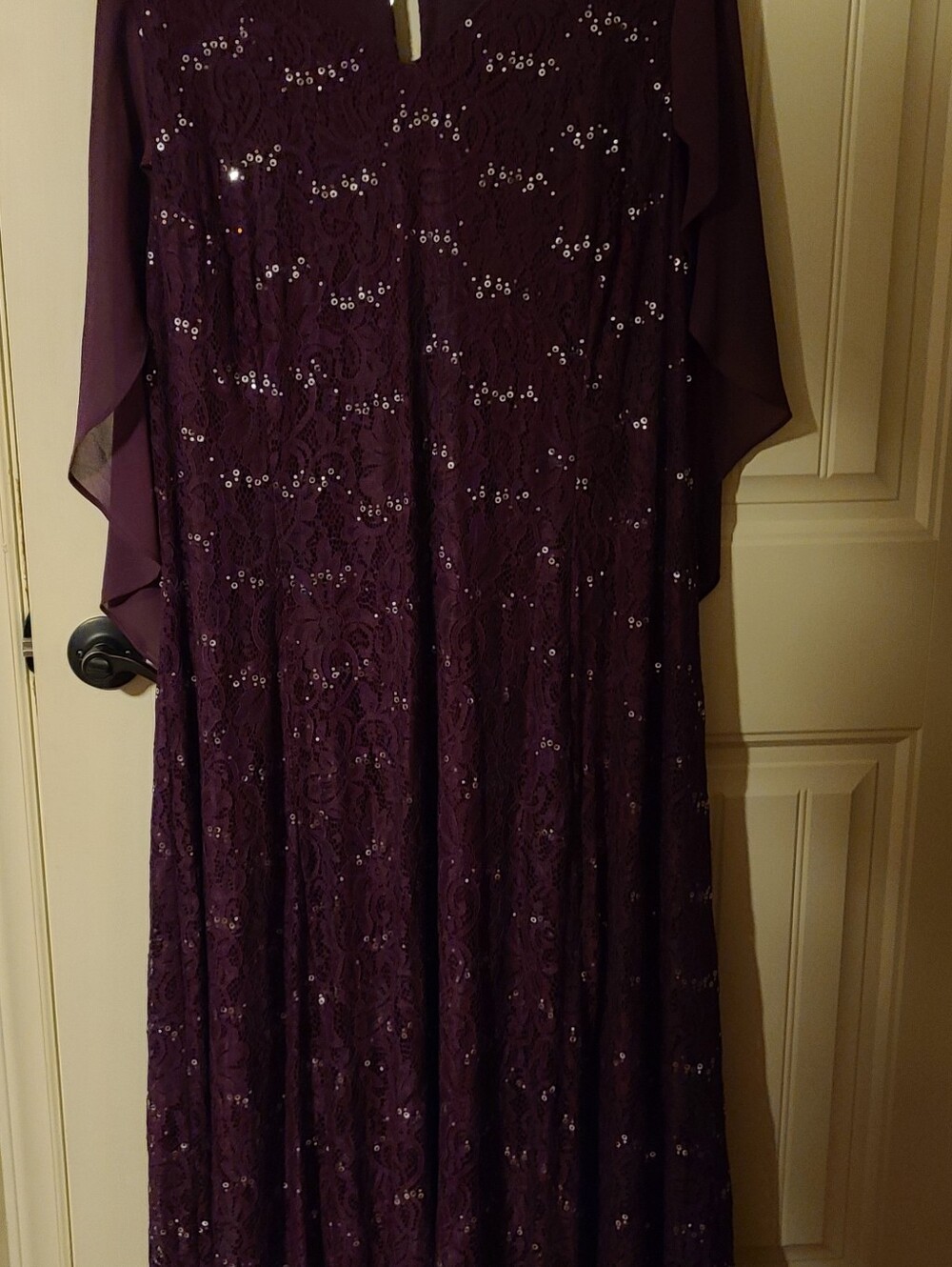 Roaman's Deep Plum Sequined Lace Maxi Dress